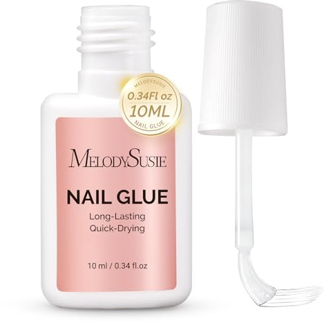 Melodysusie Brush-On Nail Glue for Acrylic Nails Press on Nails Quick-Drying Super Strong Long Lasting Adhesive for Nail Tips Fake Nails No UV Lamp Needed with Easy Application 10ml