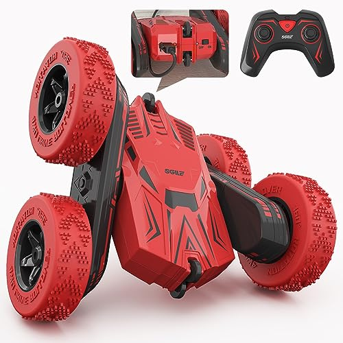 SGILE RC Stunt Car, Remote Control Car Toys with 2 Sided 360 Rotation, Direct Charge RC with Flips, Radio Controlled Cars for Boys Girls Kids Age 6+, Toy Gifts for Birthday Christmas, Red