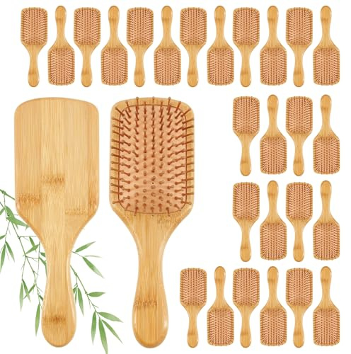 LECEHIVO 28 cepillos de bambú para el pelo a granel, antiestático, ligero, cepillo de remo, grabado de cerdas de bambú para hombres sin hogar, para el día de la madre, regalo de boda