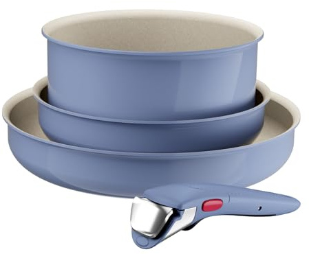 Lagostina Ingenio Pastel, Set di Padelle Antiaderenti 4 Pezzi con Manico Rimovibile, Compatibili con Induzione e Forno, Design Salvaspazio, Colore Nettuno