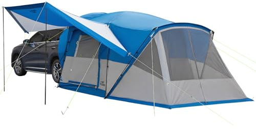 JOYTUTUS SUV-tält med skärmveranda och markis för familjecamping, dubbel användning av SUV eller camping med regnfly, dubbel dörr, Starry Sky Roof, Passar för SUV