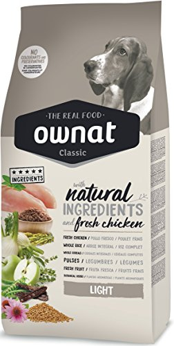 Ownat Pienso para Perros Dog Classic Light 20 kg, Alimento Balanceado contra el Sobrepeso. Ownat para Perros de Vegetales Natural sin Preservantes ni Colorantes.