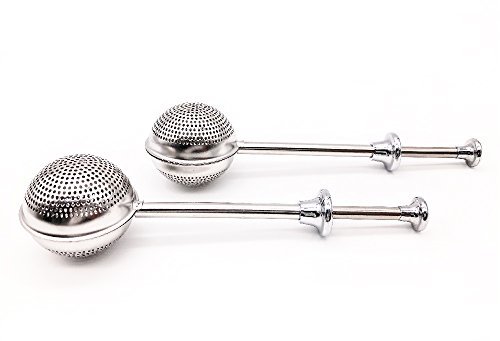 BITEYI Infusore per Tè a Sfera,Forma Di Palla Spinta Stile Colino per tè Acciaio Inossidabil Filtro de Tè,con Manico Lungo(Set di 2)