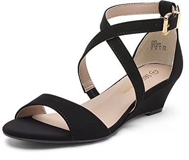 DREAM PAIRS Women's Low Wedge Sandals Ankle Strap Heel Sandal Open Toe Dress Summer Shoes,Size 10,Black/Nubuck,Jones