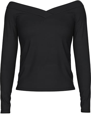 Pieces PCMALIVA LS Off Shoulder V-Neck Top Noos, Camiseta, Opacity, Black, X-Large