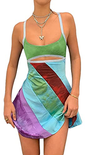 Vestido Ajustado con Tirantes, Mini Vestido Retro de los años 2004, Entallado, Tubo Semitransparente con Estampado Vintage y Bandana