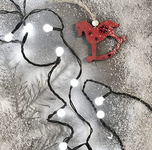 EMOS Cadena de luces LED de color blanco frío para interior y exterior, cadena de luces navideñas de 20 m de largo con 200 ledes en forma esférica, función de temporizador de 6 horas, fuente de