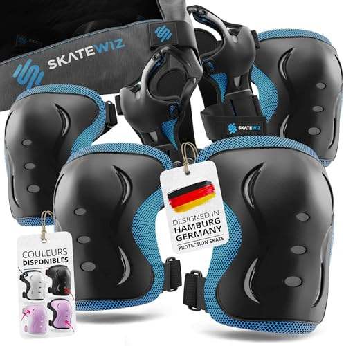 SKATEWIZ Skridskoskyddsset - För barn, tonåringar och vuxna från en tysk tillverkare [6 delar] - Med knä-, armbågs- och handledsskydd