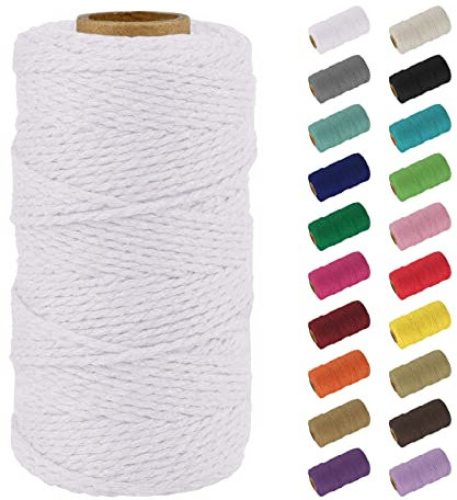 Uiopa Macrame Corde 2mm x 100m, Naturel Fil Macramé Fil de Coton Ficelle Corde, DIY Cordelette pour Tressée, Tapisserie de Plante, Tenture Murale, Cadeau Décoration, Emballage (Blanc)