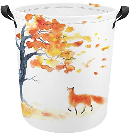 Wäschesortierer Aquarell, Herbst, Baum, Und, Fuchs, Gelb, Und, Orange, Leaves Wäschesammler Freistehende Laundry Hamper Faltbare Kleider Tasche Für Bad Schlafzimmer Wäsche 40X50Cm