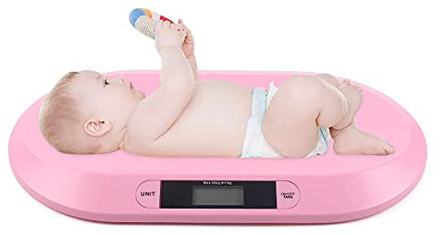 SuhoFutus Babywaage, Weiße elektronische Babywaage Mit Großes LCD-Display, Ausgestattet mit Handtuch und Lineal, bis 20kg, sich zum Wiegen von Babys, Kaninchen, Katzen, Hunden