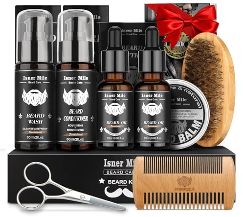 Comfy Mate Beard Kit for Men Grooming and Care: with Beard Shampoo & Conditioner Oil and Balm Brush Comb Scissors, Father's Day - Christmas - Birthday Gifts for Men Stocking Stuffers for Him Husband