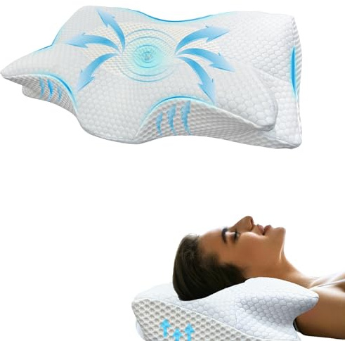 Ermand Cuscino Cervicale Ortopedico Antirughe con Design Innovativo a Farfalla in Memory Foam, Ideale per Posizioni Prona, Supina e di Fianco, con Federa Traspirante, Rimovibile e Lavabile.