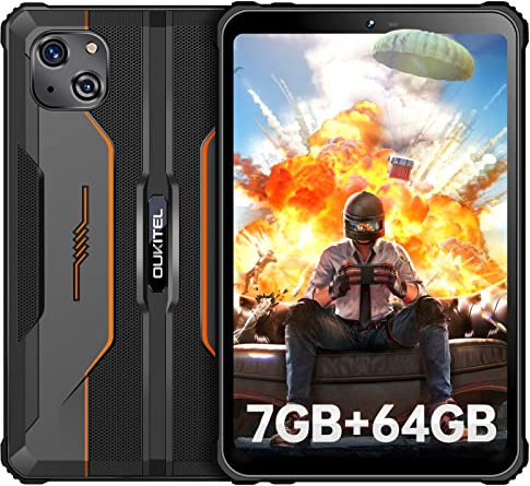 OUKITEL RT3 Tablet Rugerizada 8 Pulgadas, 7GB+64GB Octa-Core 1TB Ampliable Rugged Tablet Android 13, Batería 5150mAh, 16MP+8MP Cámara Tablets PC, Soporte 4G Dual SIM/NFC/Face ID/BT 5.3/OTG, Naranja