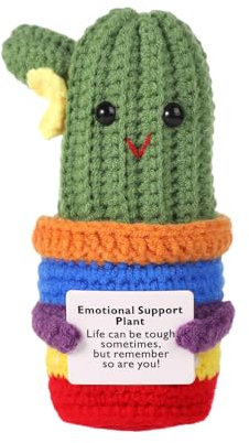 lasuroa Cactus Positif Drôle, 13cm Cactus Pomme Terre Vie Positive Plante Crochet Jouet Poupée Tricoté avec Carte d'Encouragement Décoration Cadeau Laine pour Fête, Fête Mexicaine Cinco de Mayo