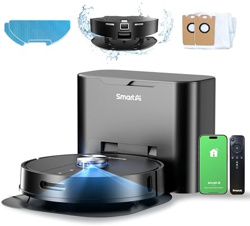SmartAI S8 PRO Staubsauger Roboter mit Wischfunktion, WiFi APP Steuerun 5000Pa Saugroboter mit Lasernavigation, Selbstentleerend Absaugstation 4L, Kartierung mehrerer Etagen für Tierhaare, Teppich