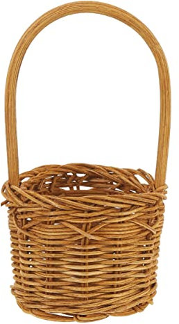 PRETYZOOM Kleiner Rattan Flechtkorb Rund Handlich Mit Griff Tragbar Für Blumen Trockenblumen Geschenk Picknick Dekoration