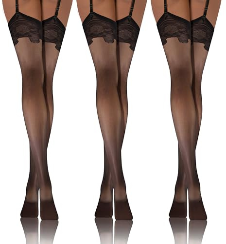 sesto senso 3 paires bas Pour Porte-Jarretelles Femmes 20 Den Motif Fantastique PDP 03 3XL-4XL Noir