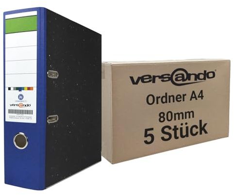 versando 5x breiter Premium Ordner DIN A4 Rücken 8cm Aktenordner Ringordner - Blauer Engel zertifiziert - blau