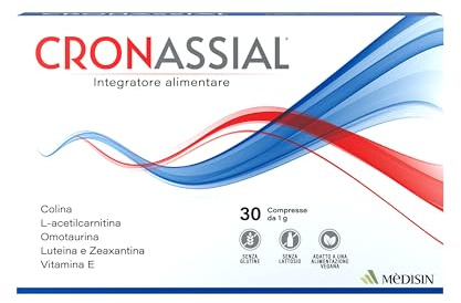 MèDISIN | CRONASSIAL® Integratore per Memoria, Disfunzioni Cognitive, Fluenza Verbale, Orientamento, Attenzione e Concentrazione con Colina, Omotaurina, L-acetilcarnitina e Vitamina E, 30 Compresse