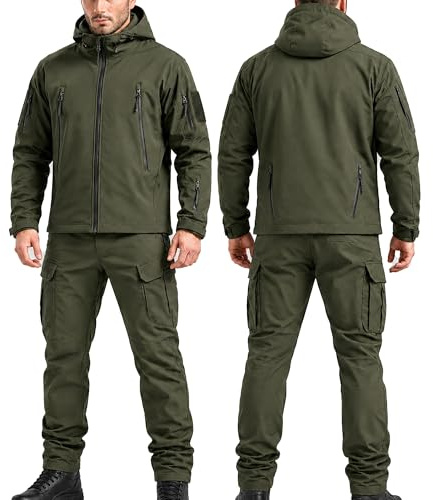 BESTXH Men's Tactical Jacket and Trousers Set Waterproof Softshell Tactical Suit Military Combat Clothing Camo Hunting Fishing Airsoft Workwear Outfit