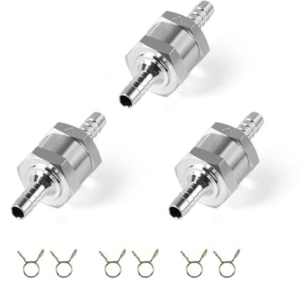 SWAWIS 3 Piezas Válvula Antirretorno de Retorno de Combustible Set 6mm in Aleación de Aluminio, con 6 Abrazaderas, para Sistemas de Combustible Gasolina Gasóleo Aceite