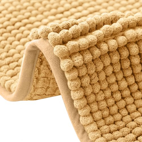 flintronic Halkfri badmatta, 50 x 80 cm Chenille badmatta, mjuk och bekväm badrumsmatta, superabsorberande fluffiga badmattor för badrum, maskin, tvättbar, snabbtorkande, kamel