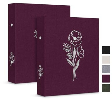 Lanpn estetisk A6 6 ringpärm 2-pack, linne inbunden små runda ringar fotokortmapphållare planerare passar A6-papper för kontor skoljournalföring samlingar (lila)