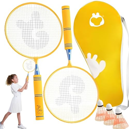CXAFQ Children's Badminton Racket Set, 44×22.7cm, 2 Badminton Rackets, 3 Shuttlecocks, 1 Storage Bag, Color Yellow, Net For Garden, Lightweight Design, Suitable For Children Aged 3-12