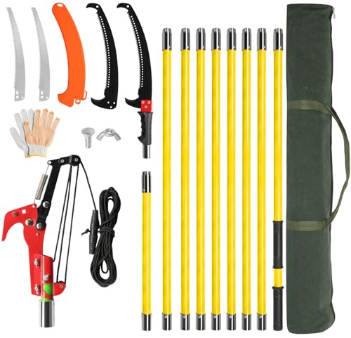 Bonnlo 26/30FT Pole Pruning Saw, Adjustable Manual Pole Saw Trimmer, Pole Saws for Tree Trimming with Carry Bag and Sturdy Pole, Garden Tools for Palm Oak High Branches (Yellow, 30FT)