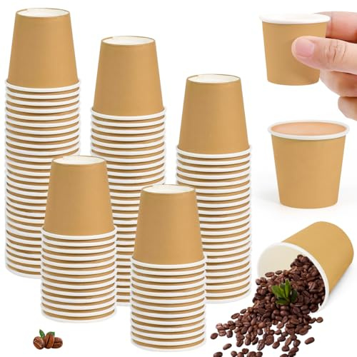 LANSKYLAN 100 PCS Vasos Cafe Desechables 30ml, Vaso de Papel Pequeño, Vaso de Cartón Desechables para Cafe, Vaso-s para Bebidas Calientes y Frías, Vaso de Papel Marron para Servir Agua Té Jugos