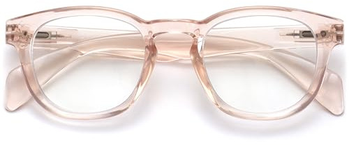 OPULIZE AWE Occhiali luce blu donna e uomo - Occhiali per computer e gaming antibagliore - Protezione UV - Rotondo retrò - Rosa trasparente