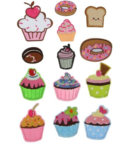 Parliky 13pezzi in Stoffa Forma di Cupcake Toppe Termoadesive e Ricamate da Cucito per Vestiti Forniture per Cucire Confezione di Toppe per Decorare Abiti Sciarpe e Tovaglie