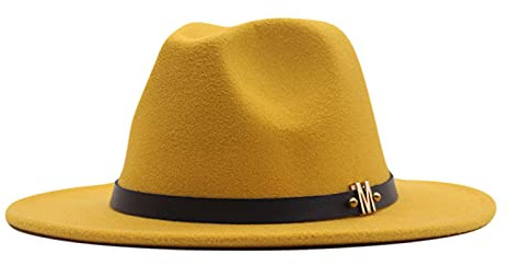 Wollmütze, breiter Gürtel, Damen, Schnalle, klassischer Fedora-Hut, Panama-Schlapphut, Baseballkappe, gelb, Einheitsgröße