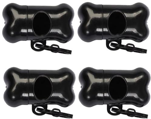 4pcs Dog Poop Bag Dispenser, Dog Poop Bag Holder with Clip Lead (Black)