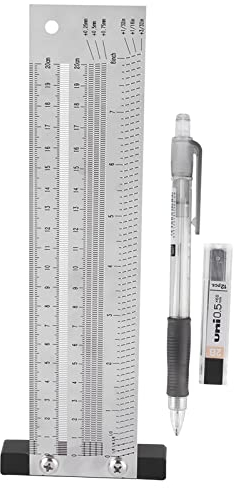 Regla de Marcado Ultra Precisa, Acero Inoxidable, 20 cm/8 Pulgadas, con Escala de 0,25 mm, Incluye Lápiz Mecánico y Minas, para Carpintería y Medición