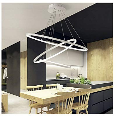 Lampadario LED a Sospensione 48W 3 Anelli Sospesi Cerchi dal Design Moderno 60x60x100 cm (Bianco Freddo) Lampadario soggiorno moderno porta lampada da soffitto lampadari moderni a sospensione