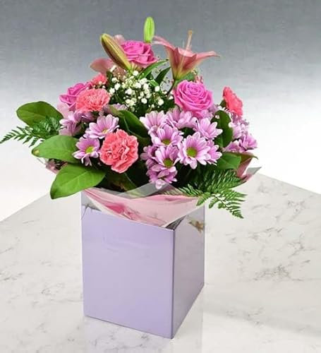 Glorious Bouquet Fresh Flowers - Fistive Pink Floral Arrangement Gift, Pink Roses, Lilies, and Chrysanthemums - Ideal for Birthdays, Anniversaries, Get Well, Thank You, Sympathy, Celebrations