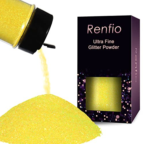 Renfio Iridescent Ultra Fine Glitter Powder Resin Supplies Glitters 1.75 Oz (50g) Flake Crafts Sequins Epoxy Chips Flakes for Tumblers Slime Painting Arts Nail Holiday Decoration - Lemon Yellow