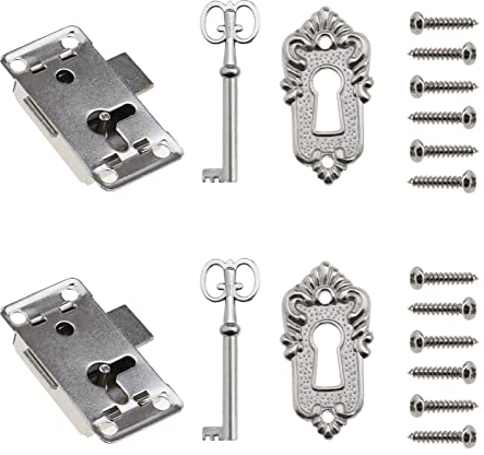 Set di 2 serrature antiche per armadietti, design vintage, in metallo e lega di zinco, per scatole di gioielli, scatole di legno, cassetti, regalo di nozze