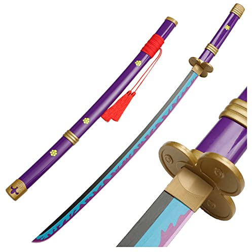 DEEGGHD Wooden Sword Roronoa Zoro Katana, Japanese Samurai Sword Weft Anime, Slash of Sky Feathers, Katana of Yama Enma for Cosplay Collection/Purple / 104cm/41in