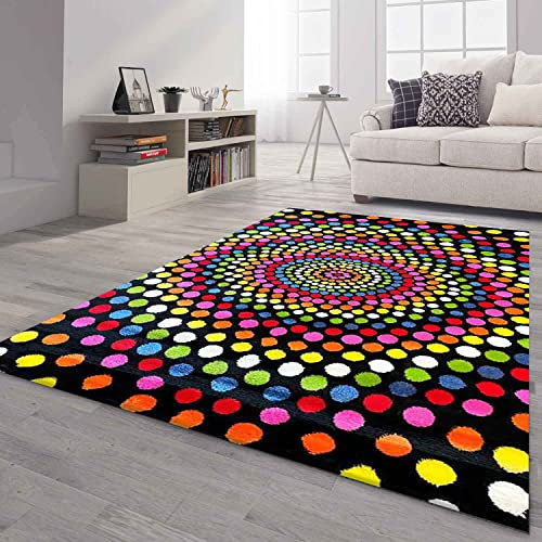 VIMODA Teppich Bunt Patchwork Wellen Punkte Farbig Modern Kurzflor Wohnzimmer, Farbe:B416, Maße:160x230 cm