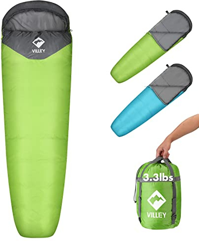VILLEY Mummy Sleeping Bag, Lightweight Backpacking Bag for Adults