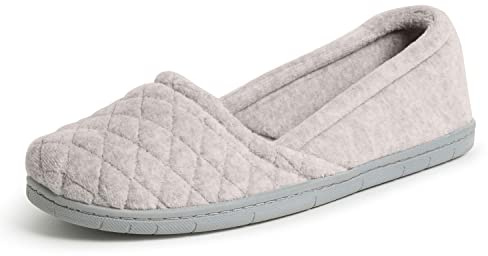 Dearfoams Katie Velour Secure-fit Closed Back Memory Foam Comfort Slip On Loafer W/Rubber Sole PantofoleDonna