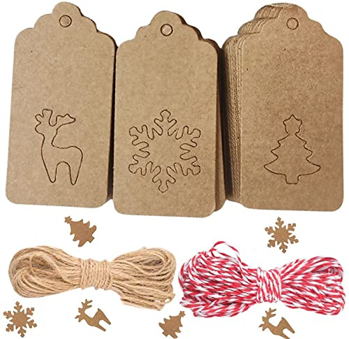 150 piezas Etiquetas Regalo de Papel Kraft con Cuerda de yute de 20m, Etiqueta para Bricolaje, Etiquetas de Equipaje, Etiqueta de precio, Decoración Tarjetas de boda (D)