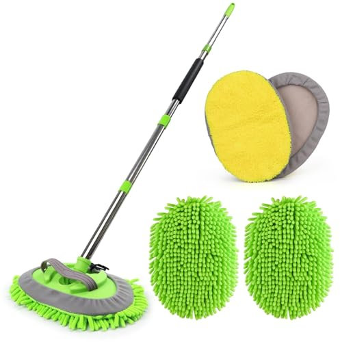 Brosse de Lavage de Voiture de 157,5 cm avec Long Manche, Gants de Lavage de Voiture en Microfibre Anti-Rayures, kit de Nettoyage de Voiture, Pare-Brise, tampons nettoyants pour Voiture, Camping-Car,