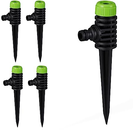 Relaxdays Set da 5 Irrigatori per Prati, Giardino, Gitatta 6 m, con Spuntone per Il Fissaggio, Plastica, Nero Verde