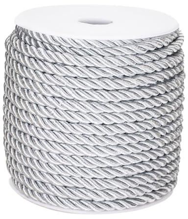 jijAcraft Cordoncino decorativo intrecciato argento, 3 strati di poliestere, per decorazioni per la casa, costumi, spago d'onore, borsa di Natale, 20 metri