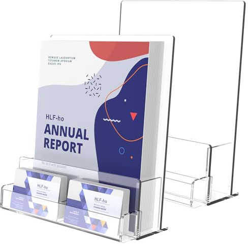 HLF-ho Brochure Holder 8.5x11 Inch Acrylic Literature Holders Clear Flyer Display Stand with Business Card Slot Pamphlet Holder Multi Purpose Organizer for Office, Lobby, Hotels, Trade Shows, 2 Pack