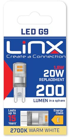 Linx G9 1.8W LED Light Bulb - 2700K Warm White, 200 Lumens, 20W Bulb Replacement, 15-Year Lifespan